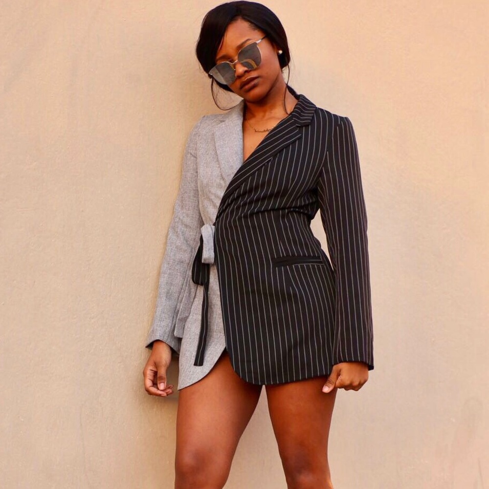 Two Tone Wrap Front Blazer Dress